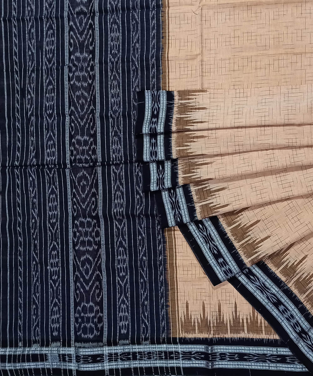 Beige black cotton handloom nuapatna saree – GoCoop