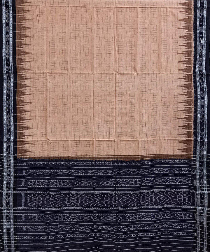 Beige black cotton handloom nuapatna saree