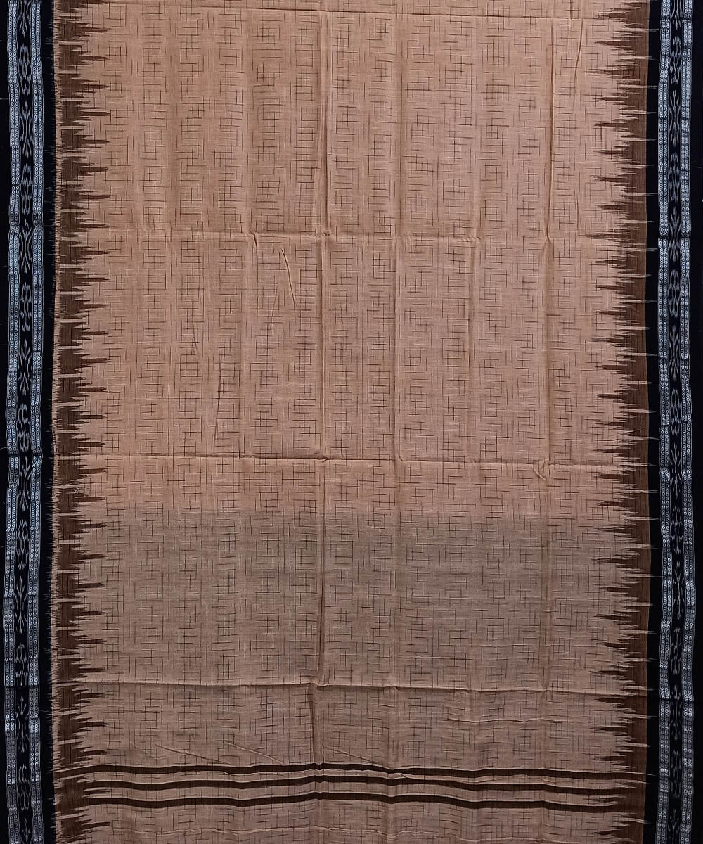 Beige black cotton handloom nuapatna saree