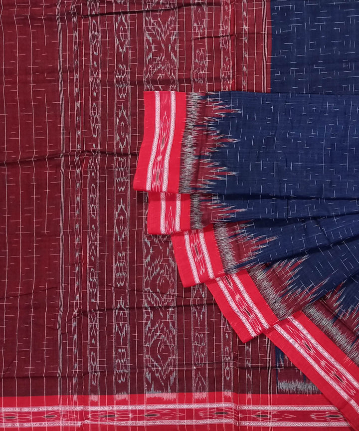 Navy blue red cotton handloom nuapatna saree