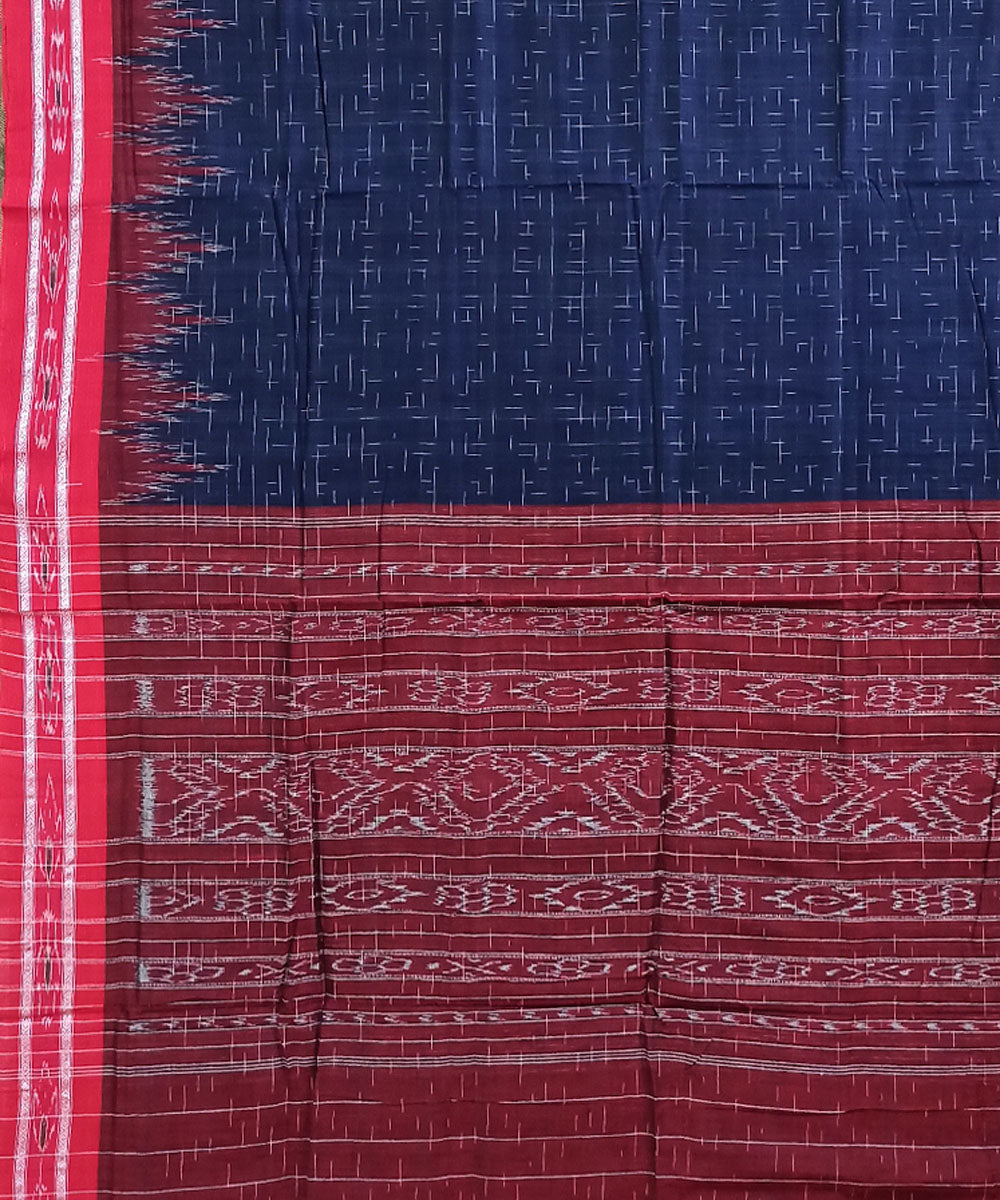 Navy blue red cotton handloom nuapatna saree