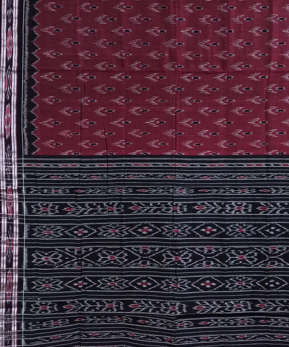 Maroon black cotton handloom nuapatna saree