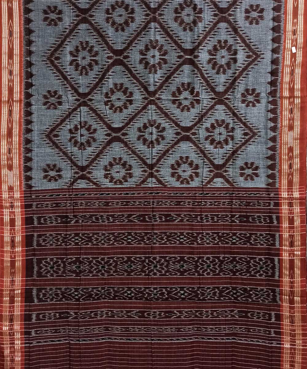 Grey coffee brown cotton handloom nuapatna saree