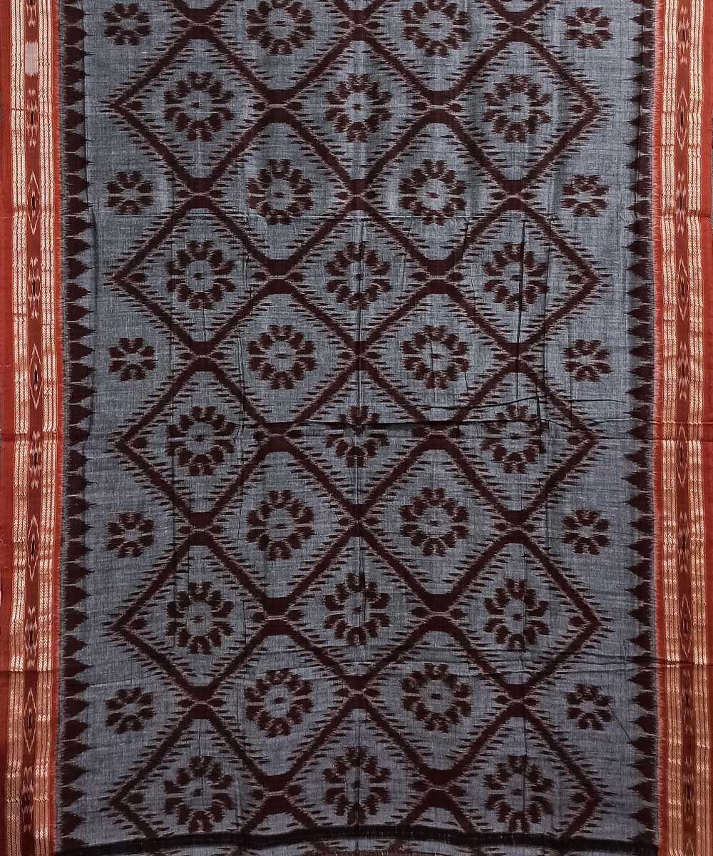 Grey coffee brown cotton handloom nuapatna saree