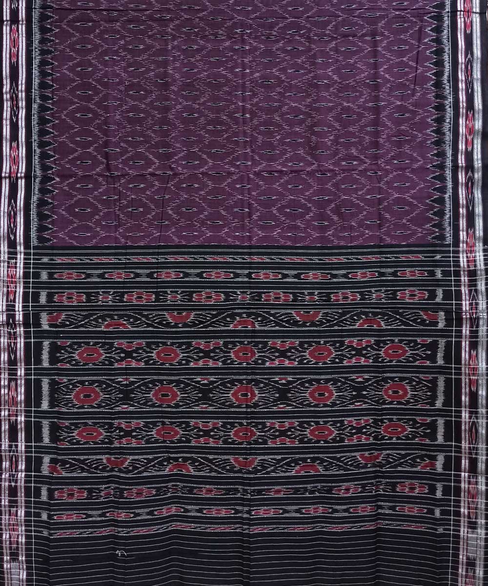 Mauve black cotton handloom nuapatna saree