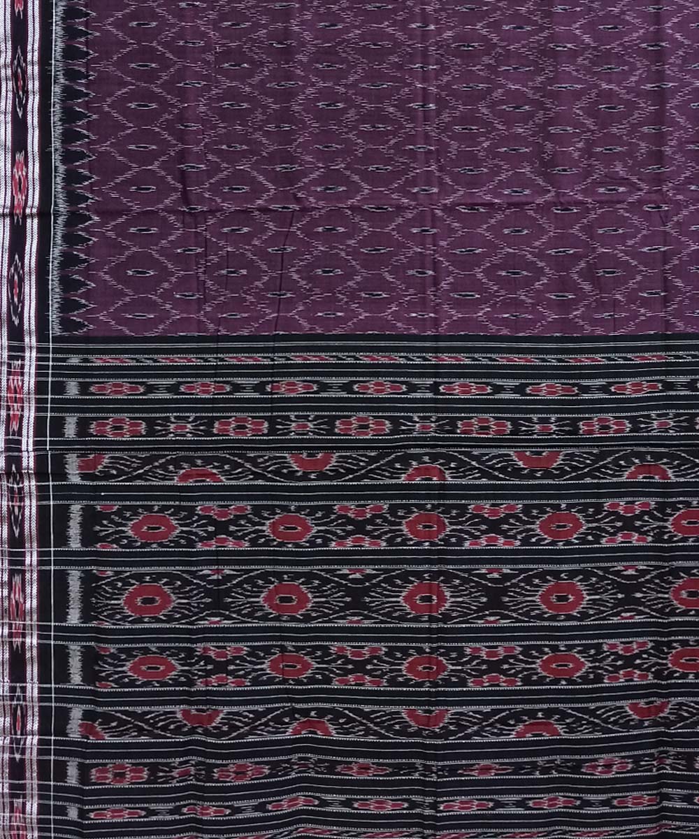 Mauve black cotton handloom nuapatna saree