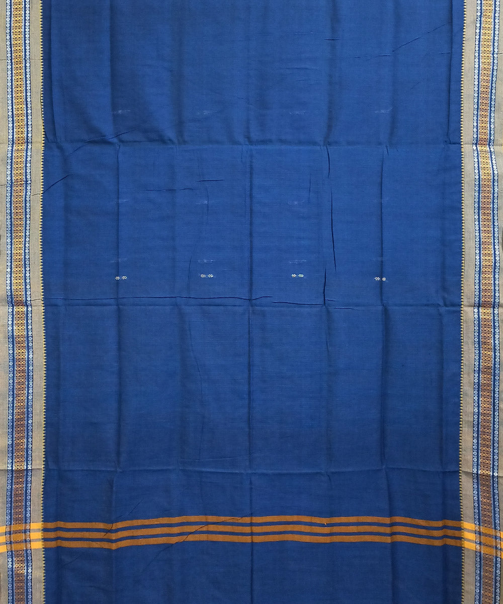 Navy blue mustard cotton handloom nuapatna saree