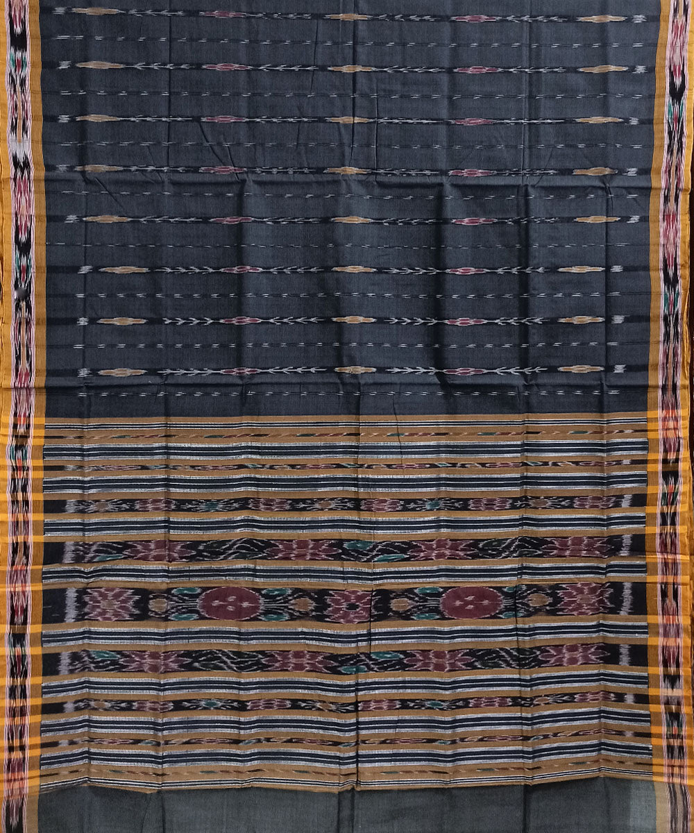 Dark grey cotton handloom nuapatna saree