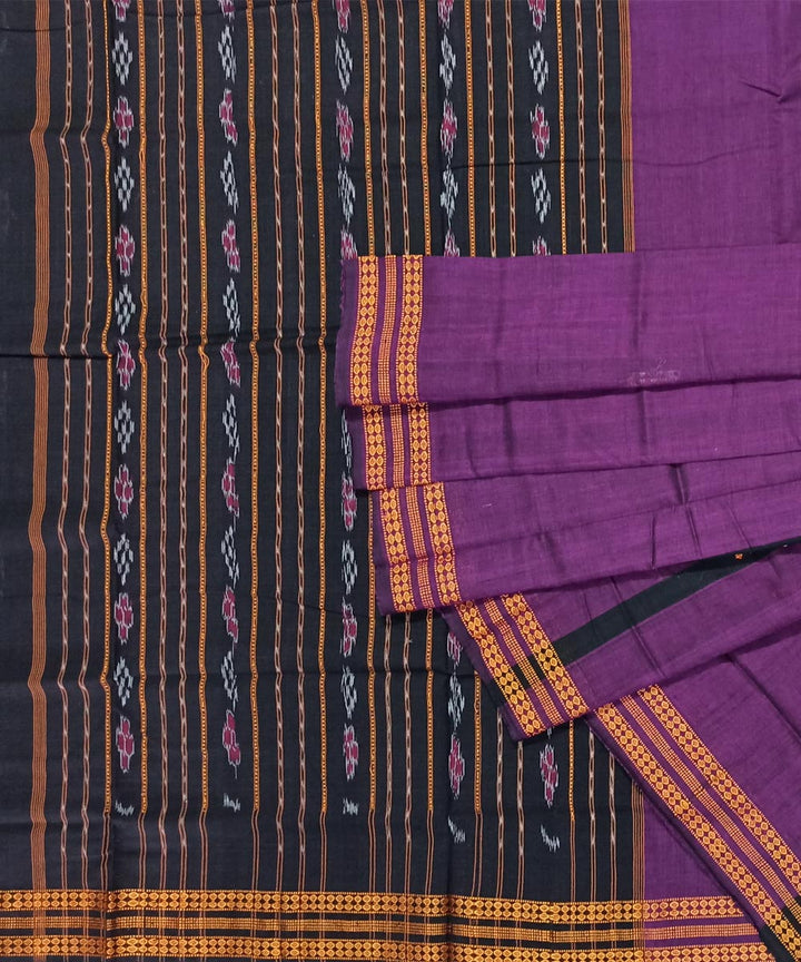 Purple magenta black cotton handloom nuapatna saree