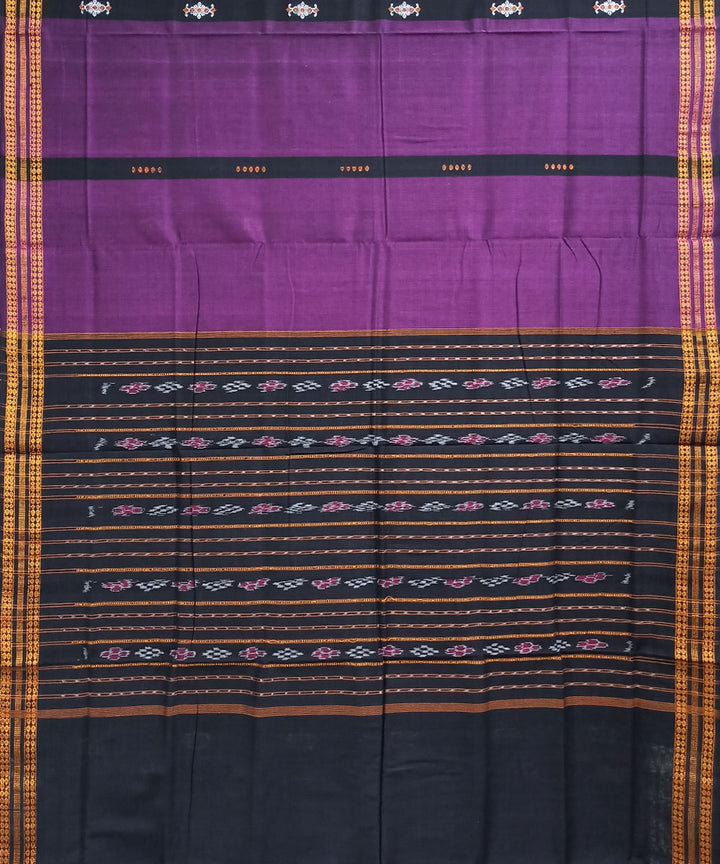 Purple magenta black cotton handloom nuapatna saree