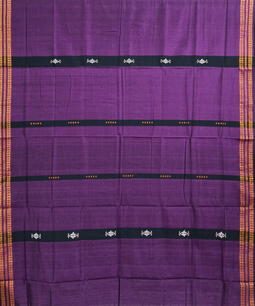 Purple magenta black cotton handloom nuapatna saree