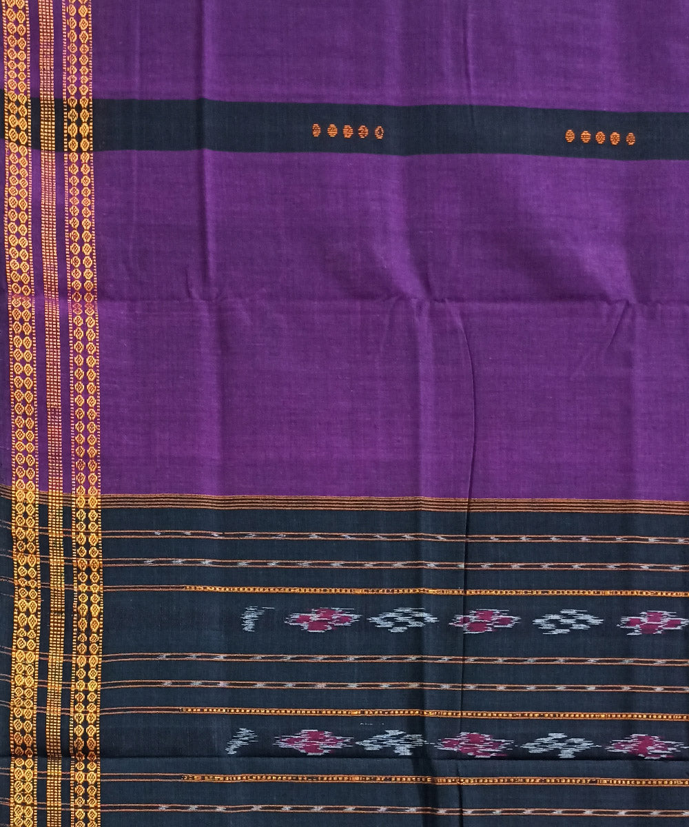 Purple magenta black cotton handloom nuapatna saree