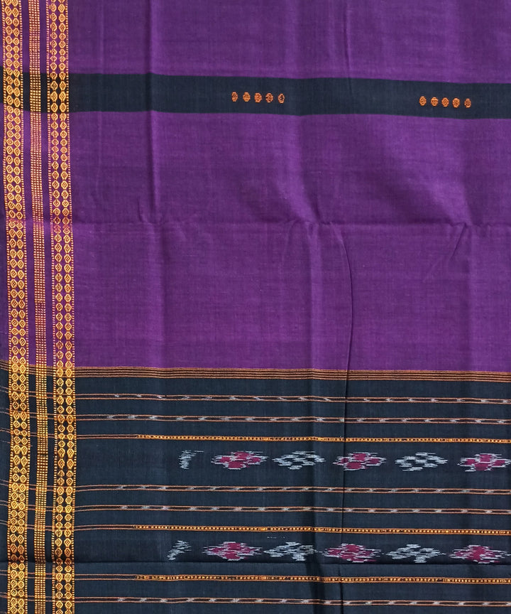 Purple magenta black cotton handloom nuapatna saree