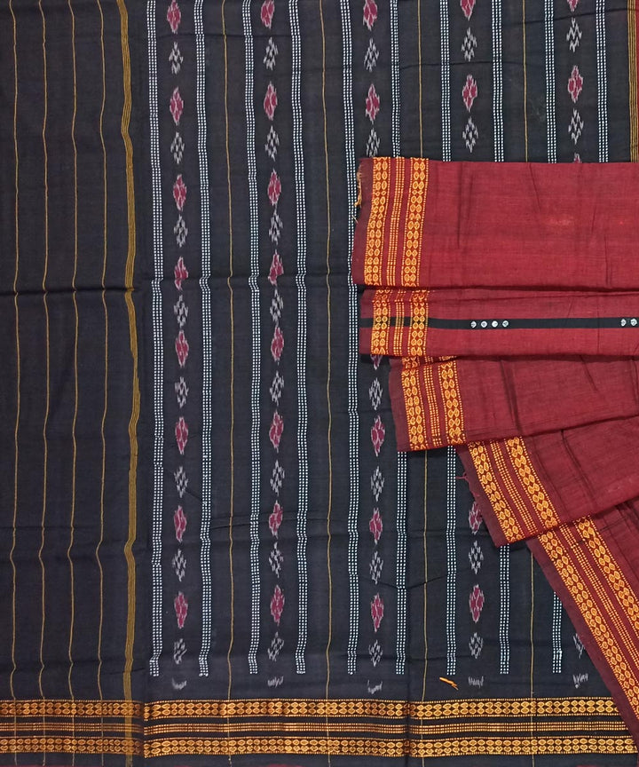 Maroon black handloom cotton nuapatna saree