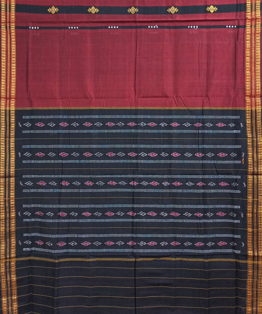 Maroon black handloom cotton nuapatna saree