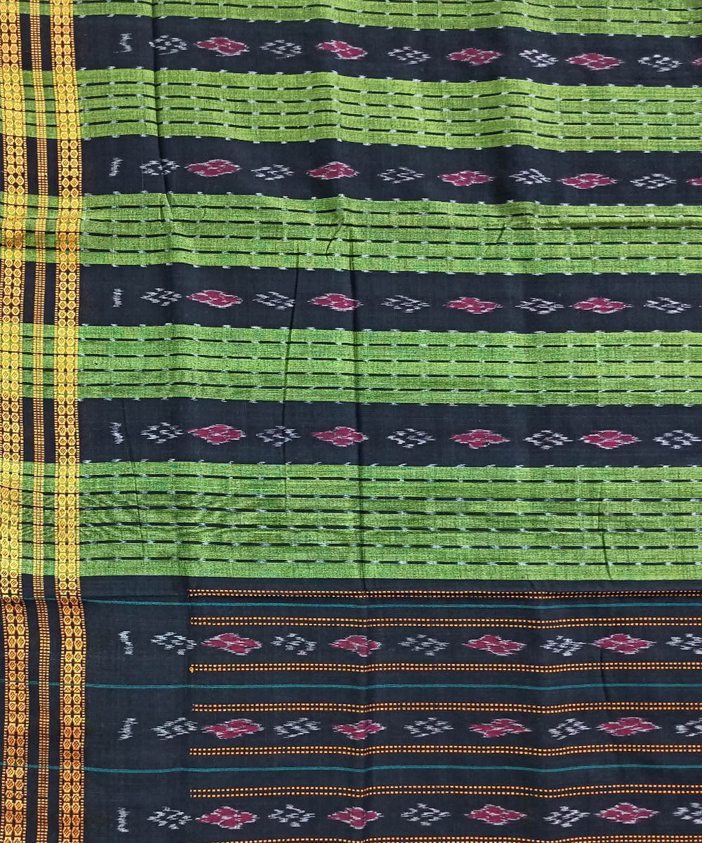 Light green black cotton handloom nuapatna saree