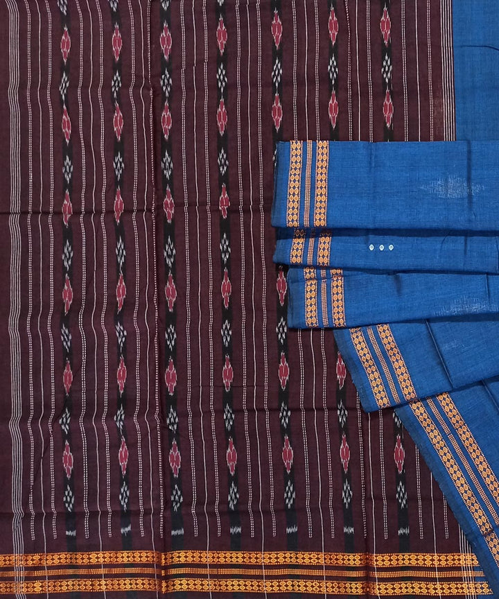 Blue maroon cotton handloom nuapatna saree