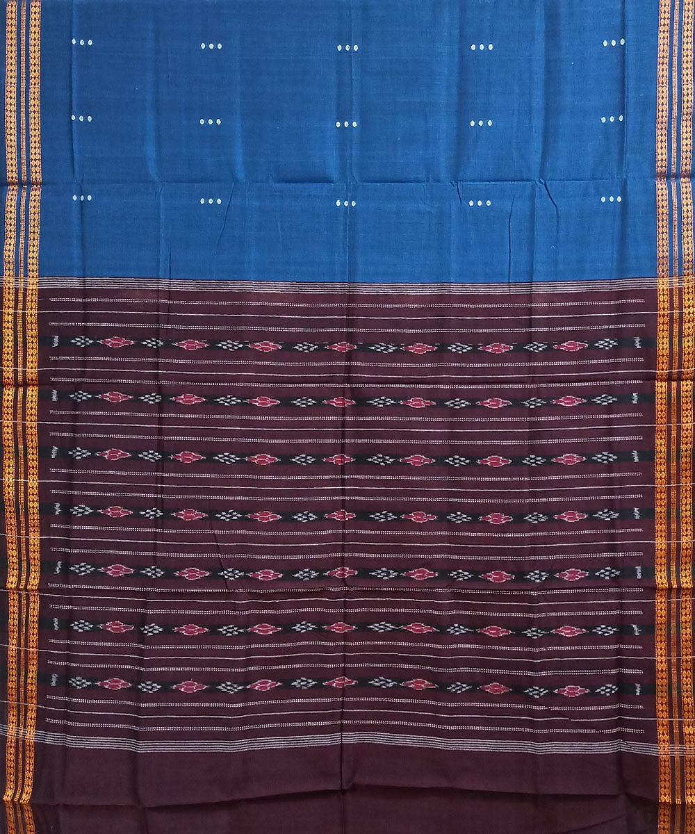 Blue maroon cotton handloom nuapatna saree