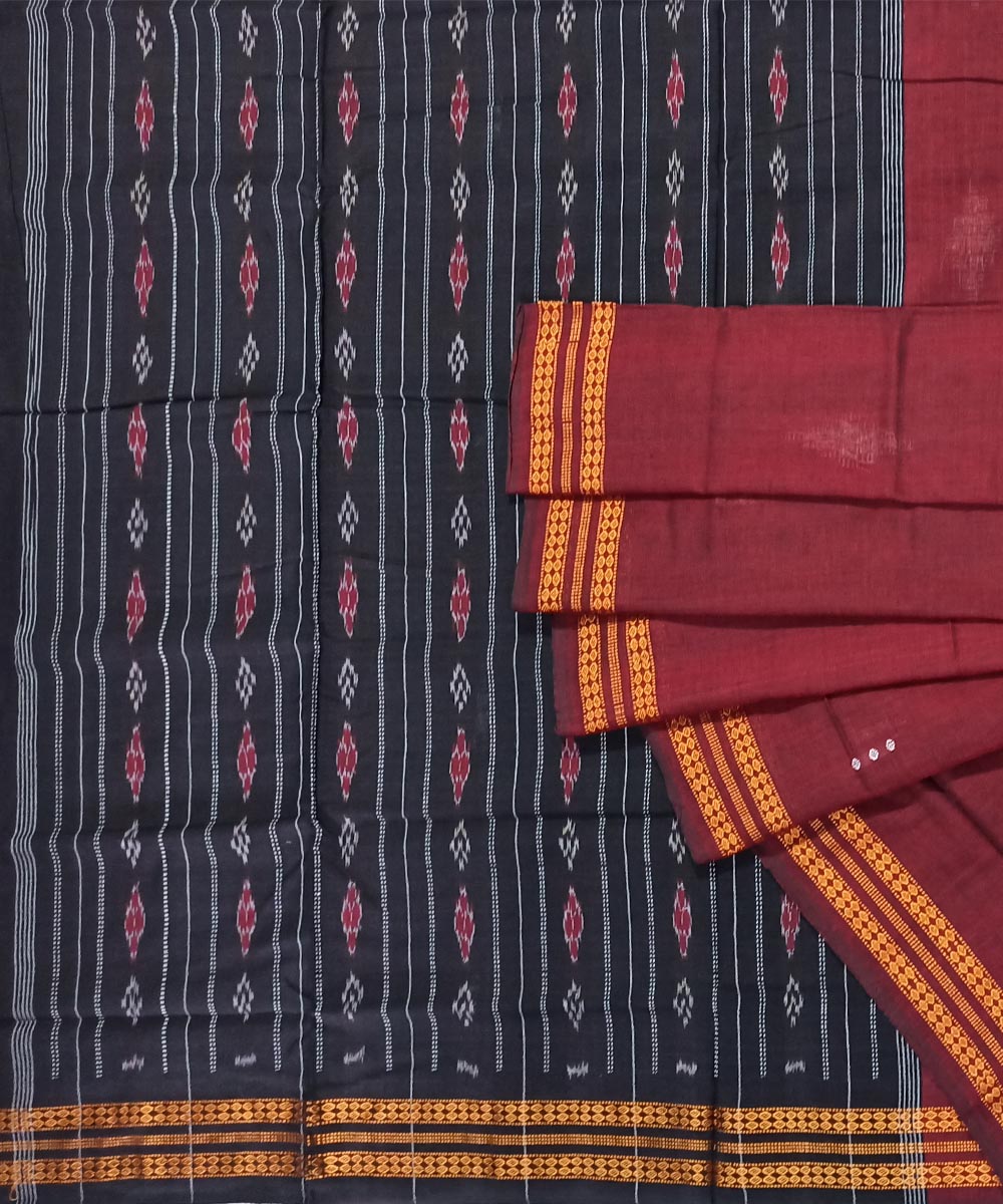 Maroon and black cotton handloom nuapatna saree