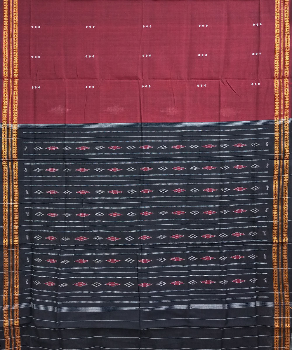 Maroon and black cotton handloom nuapatna saree