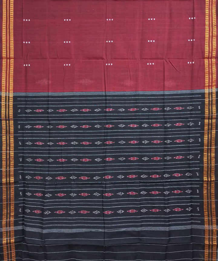 Maroon and black cotton handloom nuapatna saree