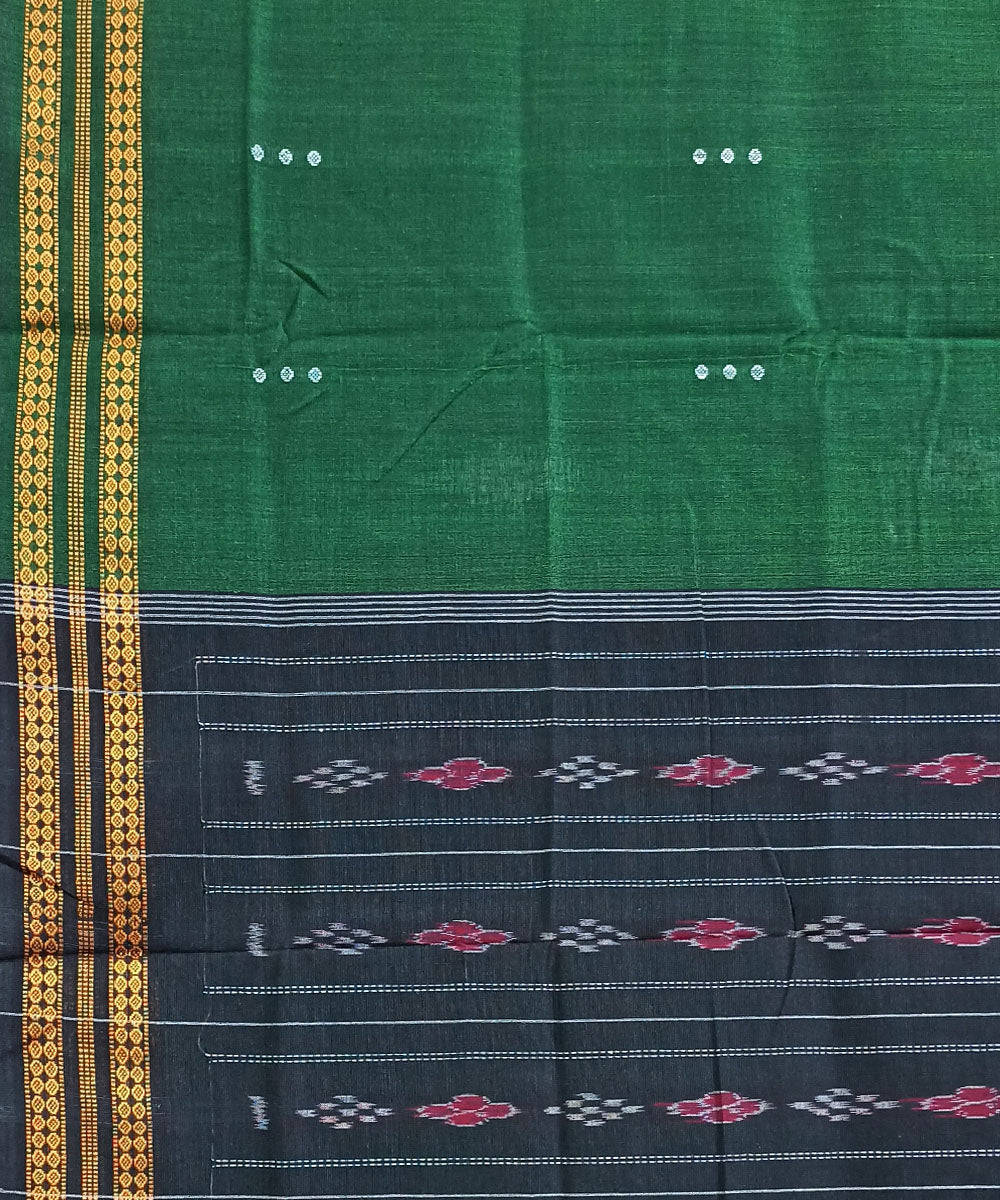 Light green black cotton handwoven nuapatna saree