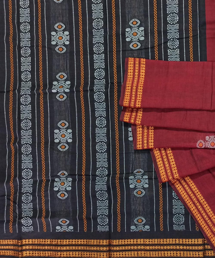 Maroon black handwoven cotton nuapatna saree