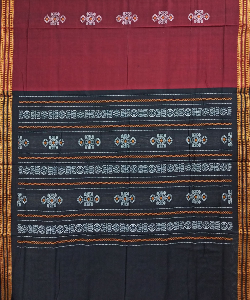 Maroon black handwoven cotton nuapatna saree