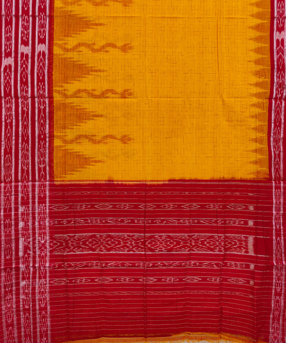 Yellow red Cotton Handwoven Nuapatna Saree