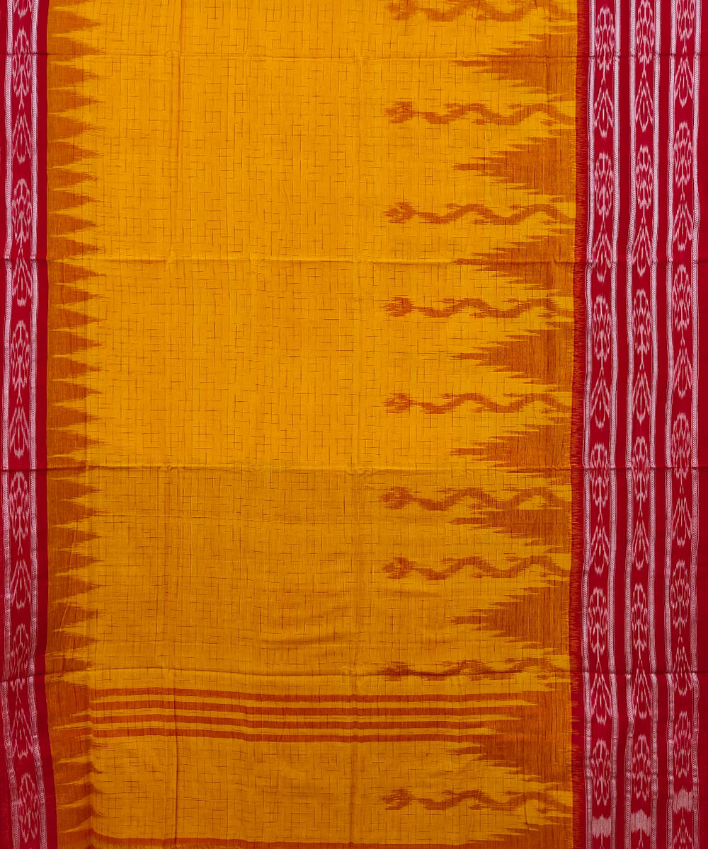 Yellow red Cotton Handwoven Nuapatna Saree