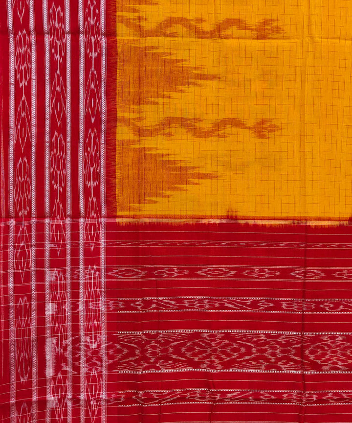 Yellow red Cotton Handwoven Nuapatna Saree