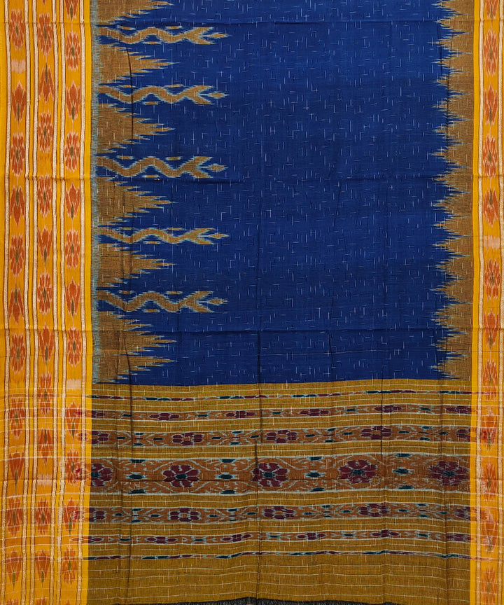 Navy Blue yellow Cotton Handwoven Nuapatna Saree