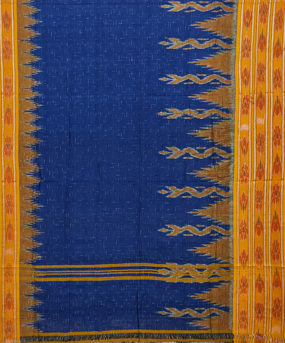 Navy Blue yellow Cotton Handwoven Nuapatna Saree