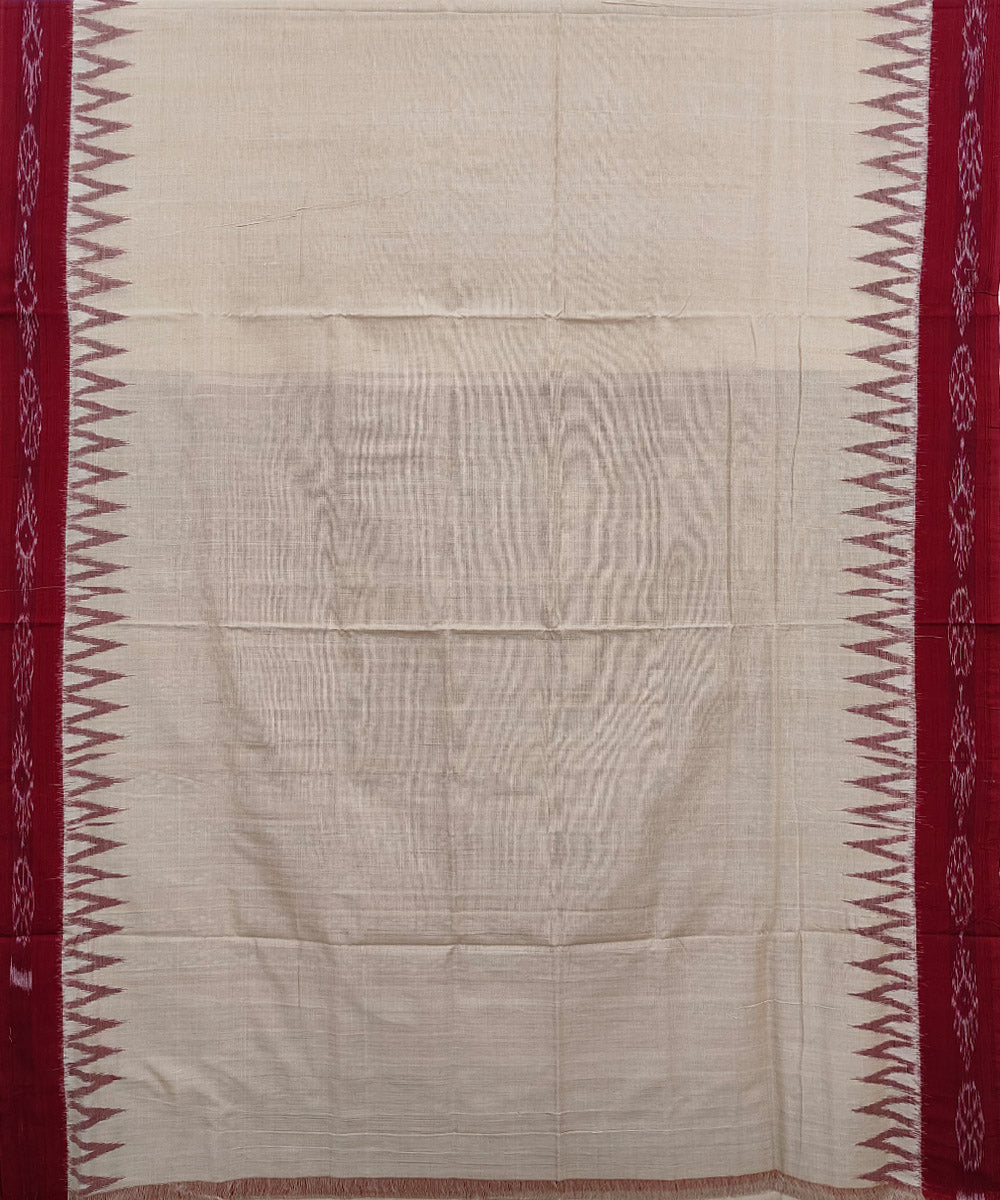 White maroon Cotton Handwoven Nuapatna Saree