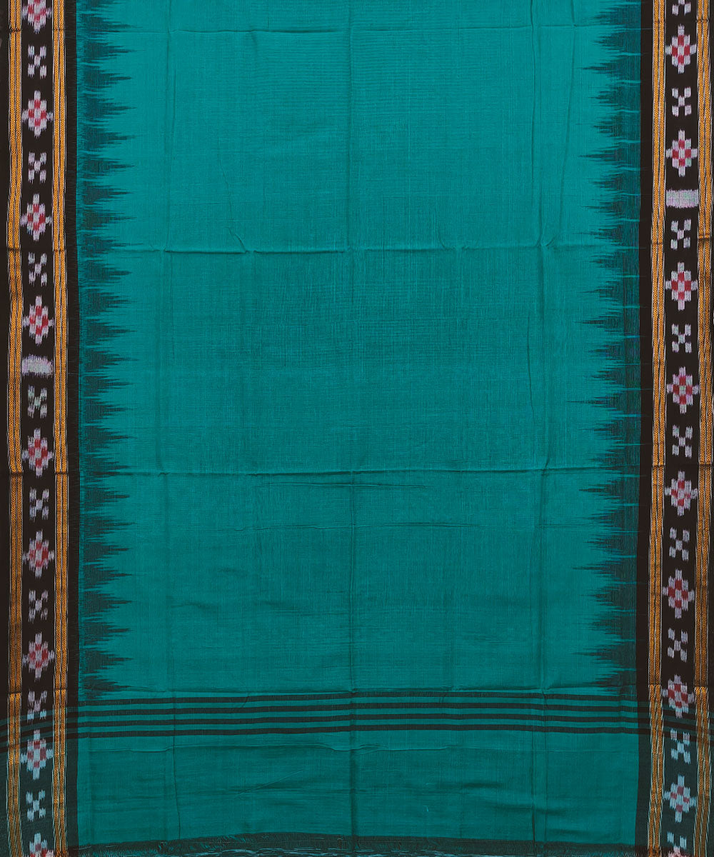 Cyan Green black Cotton Handwoven Nuapatna Saree