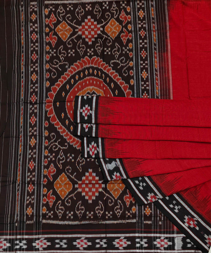 Red black Cotton Handwoven Nuapatna Saree