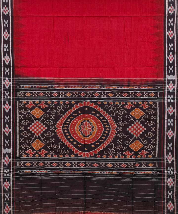 Red black Cotton Handwoven Nuapatna Saree