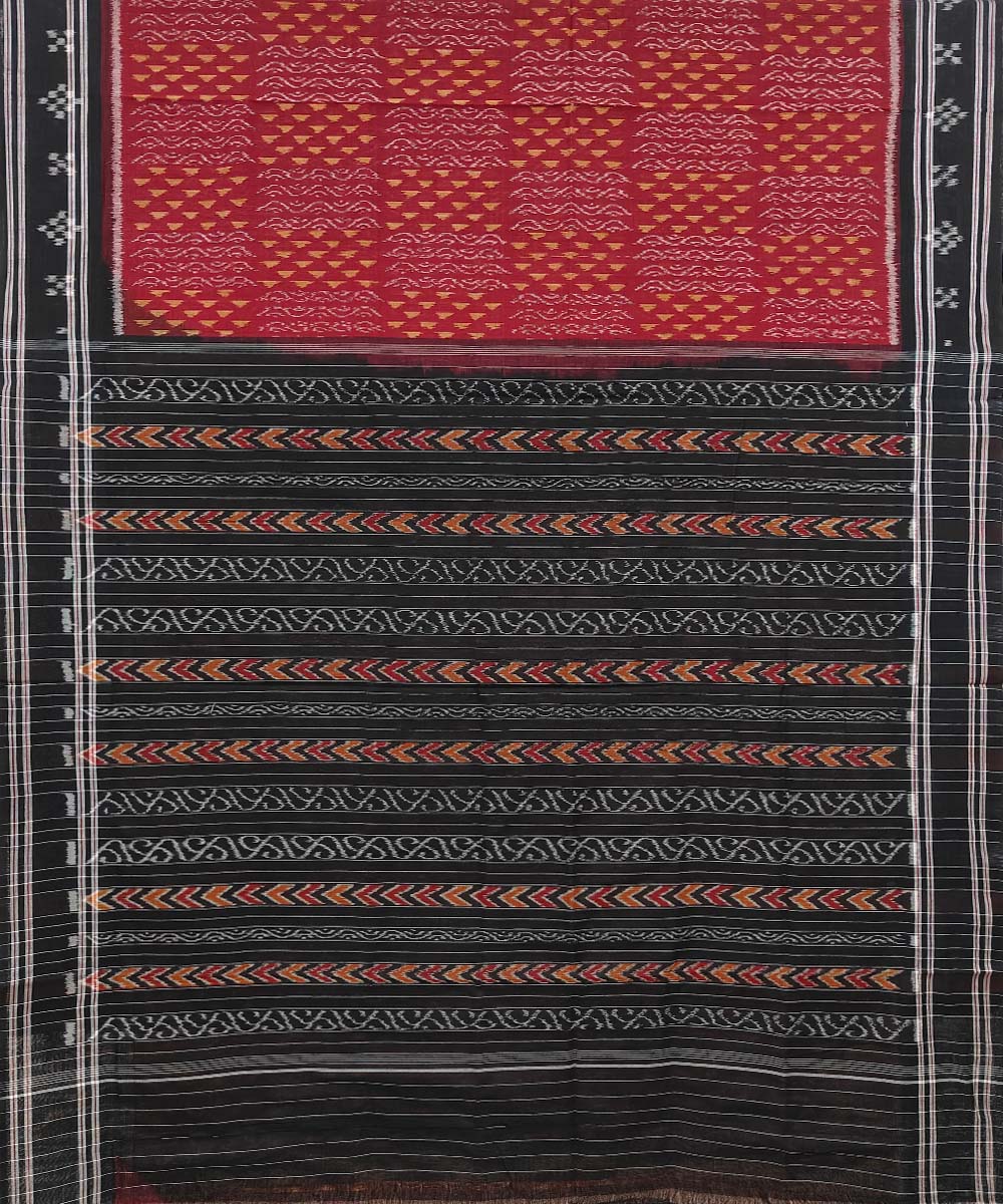 Maroon black Cotton Handwoven Nuapatna Saree