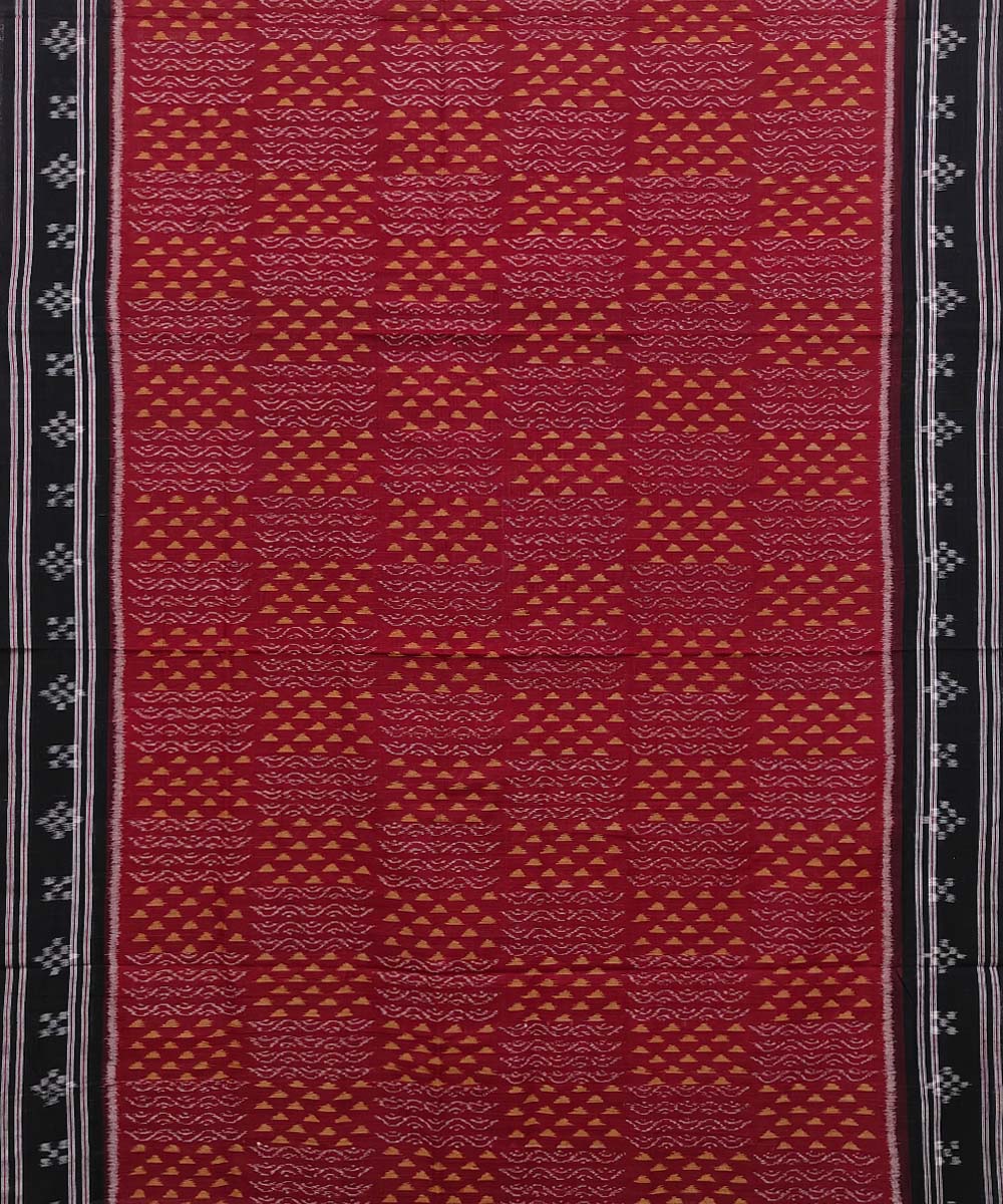 Maroon black Cotton Handwoven Nuapatna Saree