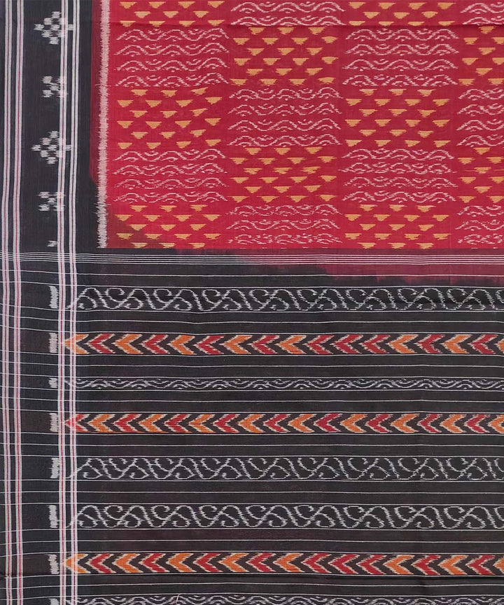 Maroon black Cotton Handwoven Nuapatna Saree