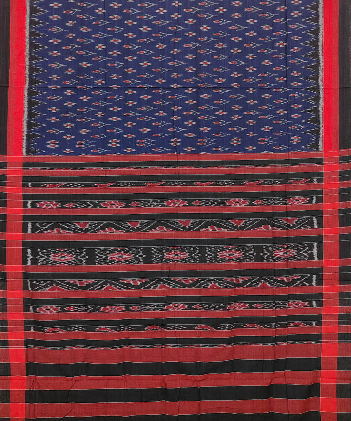 Navy Blue black red Cotton Handwoven Nuapatna Saree