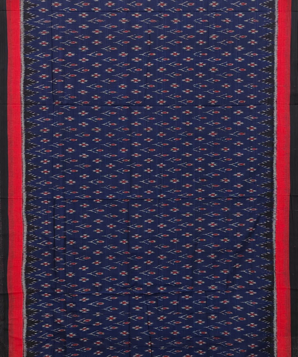 Navy Blue black red Cotton Handwoven Nuapatna Saree