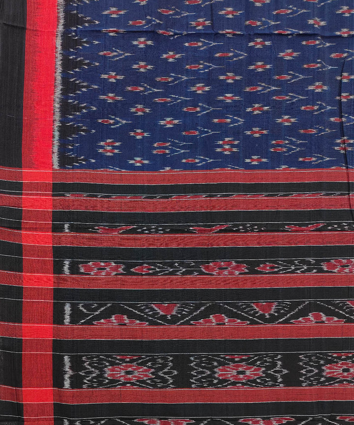 Navy Blue black red Cotton Handwoven Nuapatna Saree