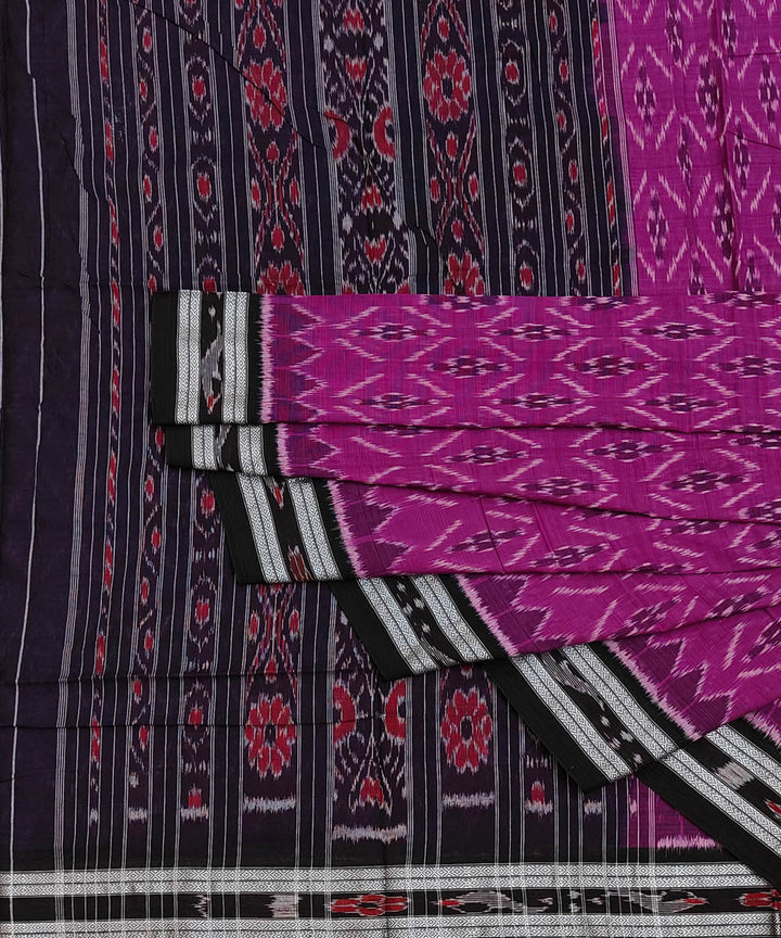 Magenta black cotton handwoven nuapatna saree