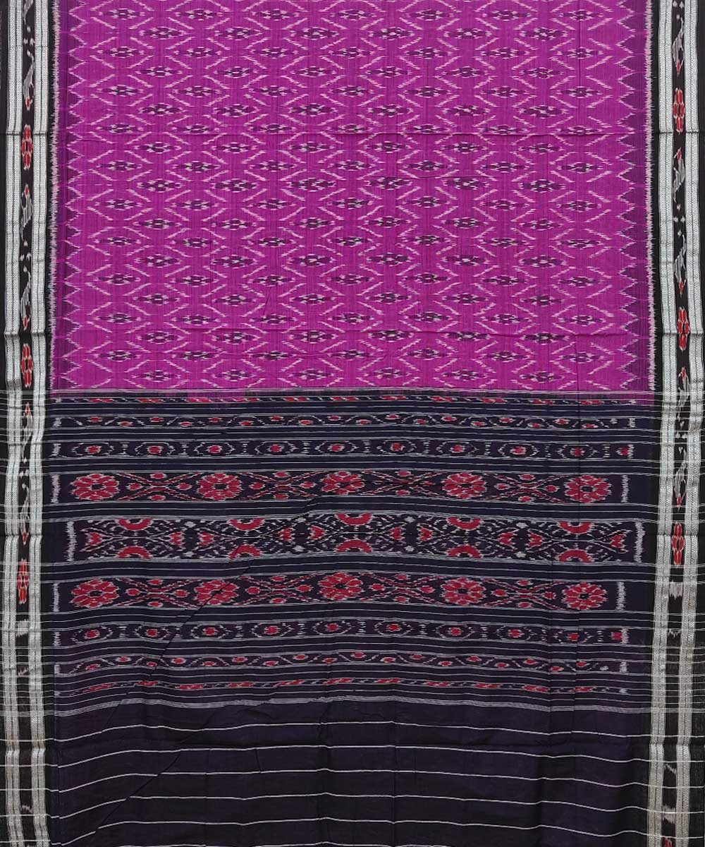 Magenta black cotton handwoven nuapatna saree