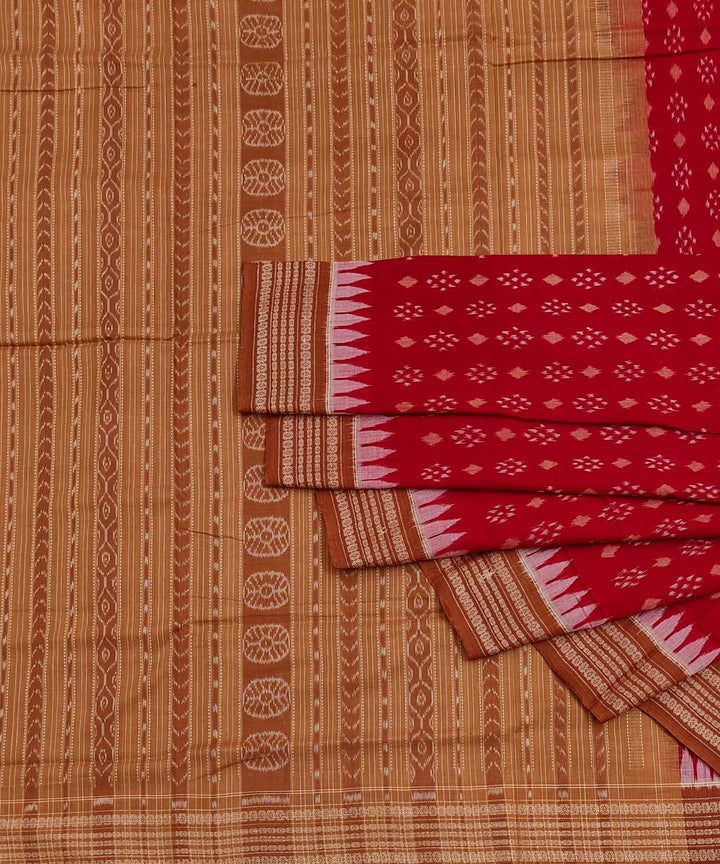 Red brown cotton handwoven sambalpuri saree