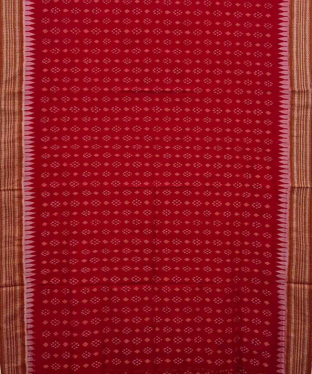 Red brown cotton handwoven sambalpuri saree