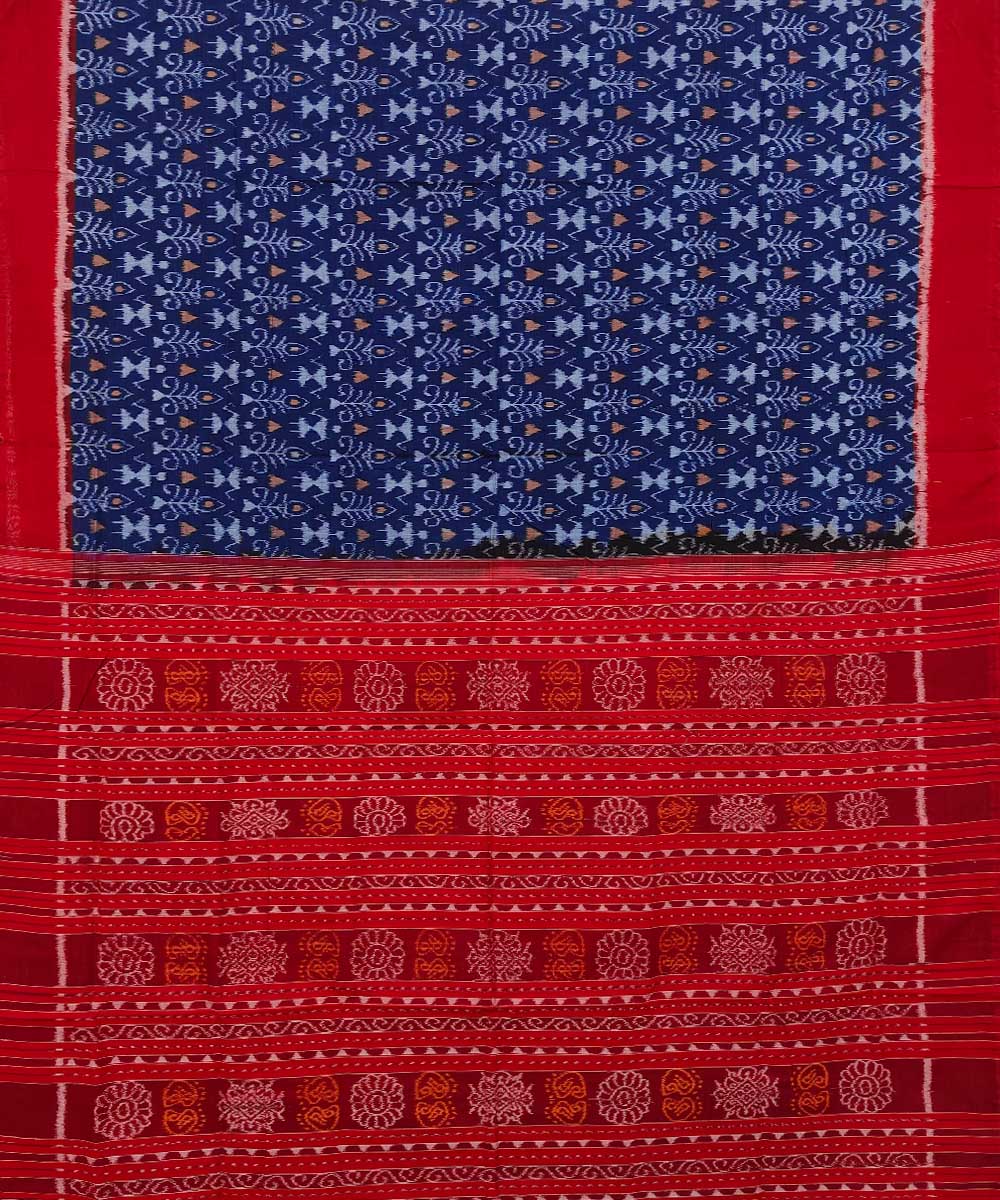 Navy blue red cotton handwoven sambalpuri saree