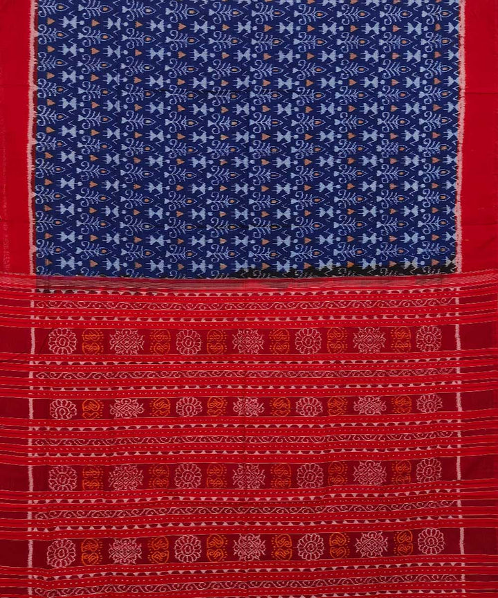 Navy blue red cotton handwoven sambalpuri saree