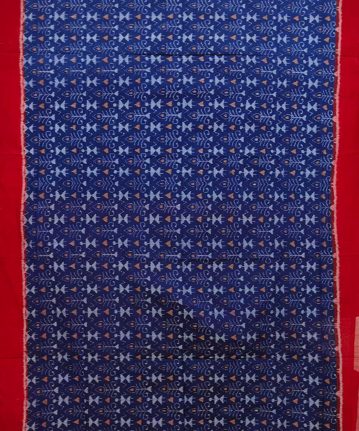 Navy blue red cotton handwoven sambalpuri saree